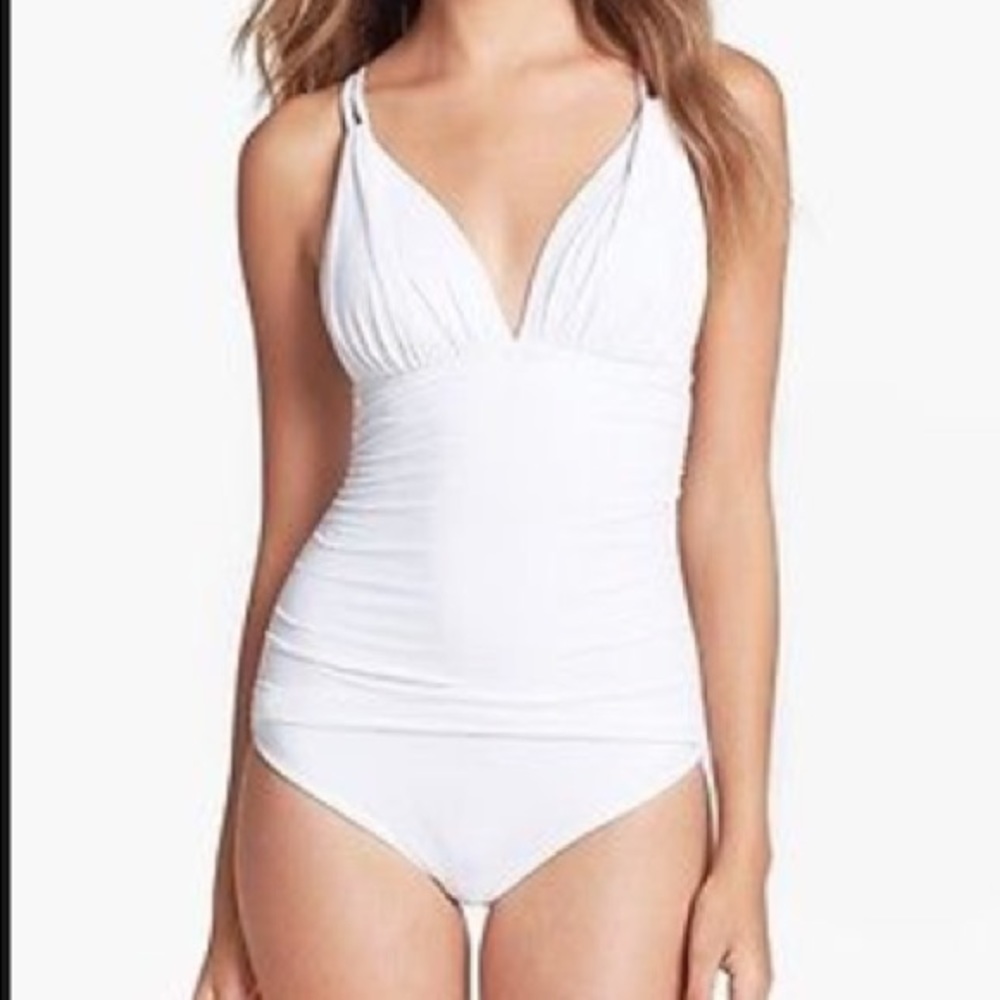 LA BLANCA WHITE RUCHED MIO ONE-PIECE SWIM
